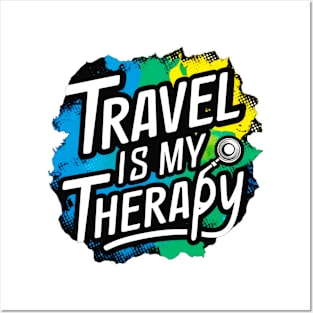 "Travel is My Therapy" Vibrant Color Splash Sticke Posters and Art